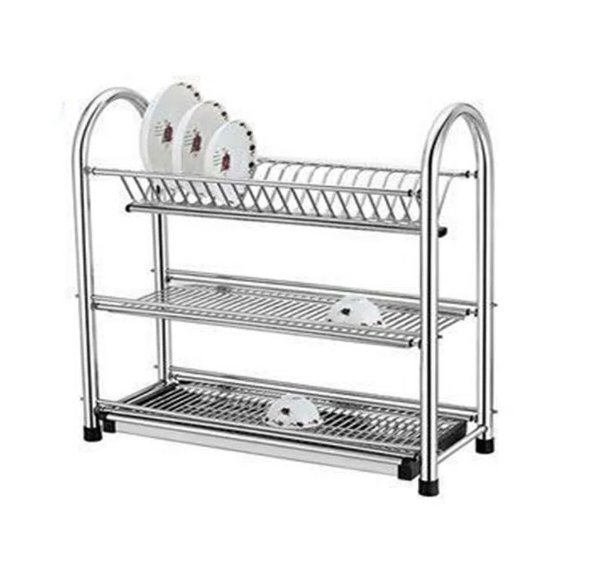 3-Tier ডিশ ড্রায়িং র্যাক Dish Drainer Kitchen Stainless Steel Storage Shelf