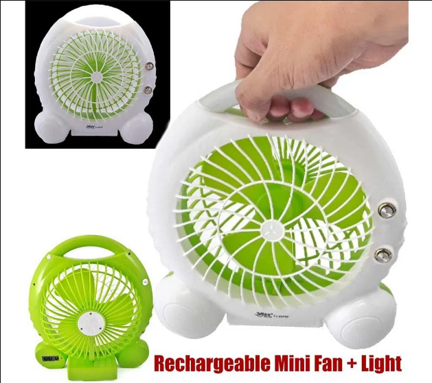 YJ- 5875 রিচার্জেবল USB ফ্যান With LED Light-White and Green